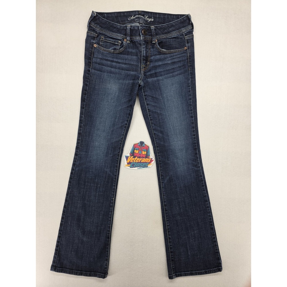 American Eagle Kick Boot Jeans Womens 6 28x32 Dark Wash Stretch Low Rise Bootcut